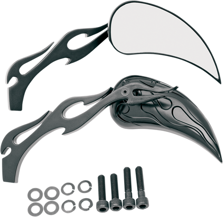 Mirrors - Flame - Side View - Teardrop - Black - Pair