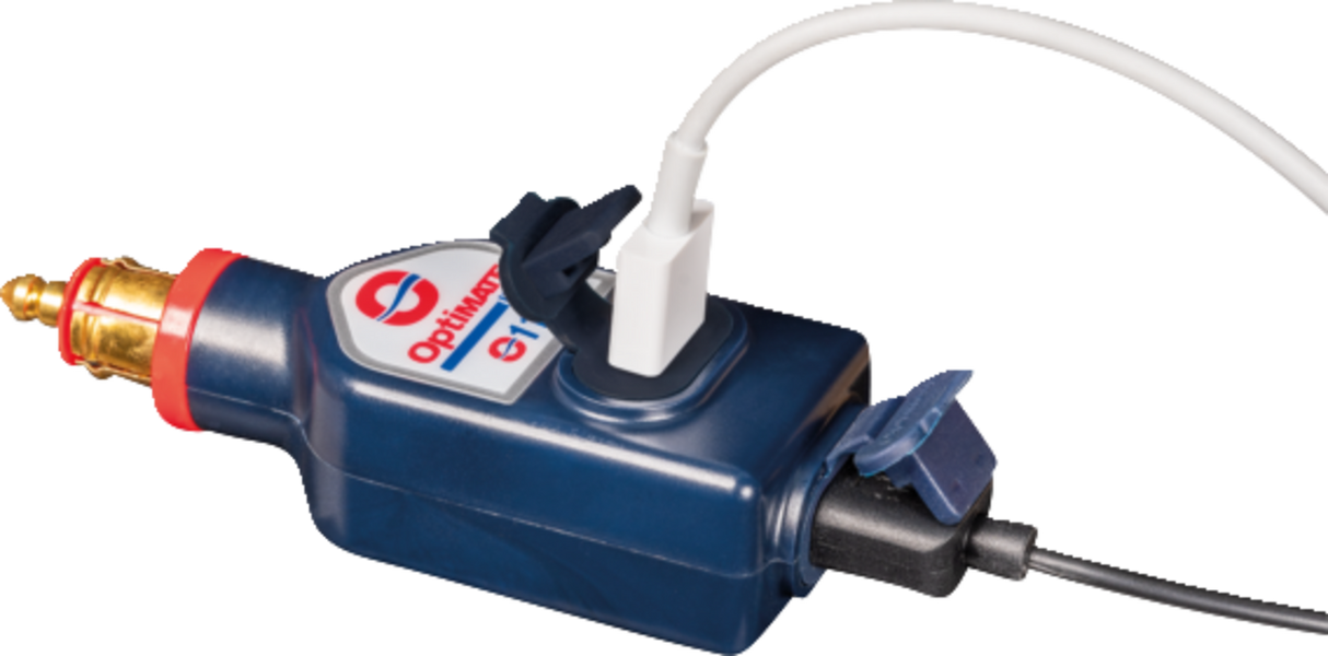Dual USB Charger - Optimate - 180° BIKE Plug/12V - In-Line