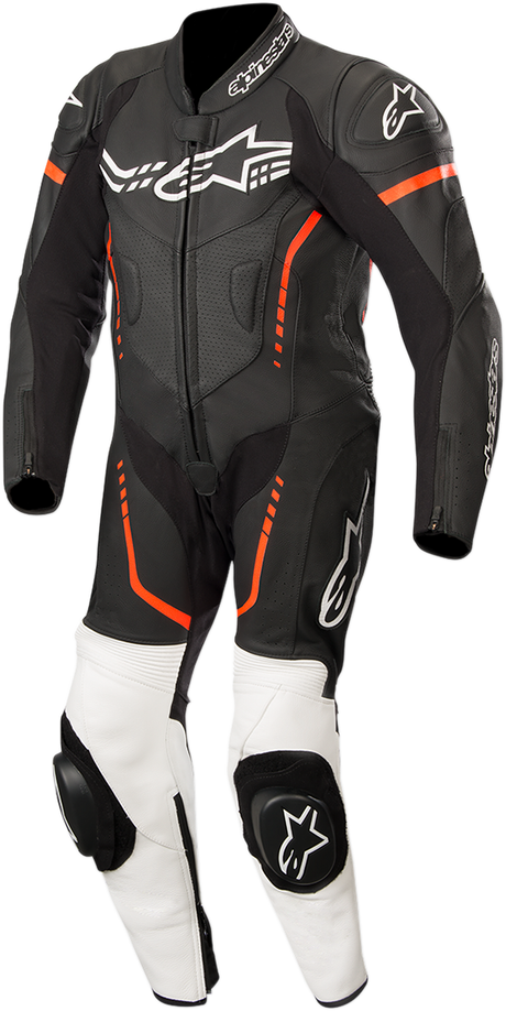 Youth GP Plus 1-Piece Leather Suit - Black/White/Red Fluorescent - US 24 / EU 130