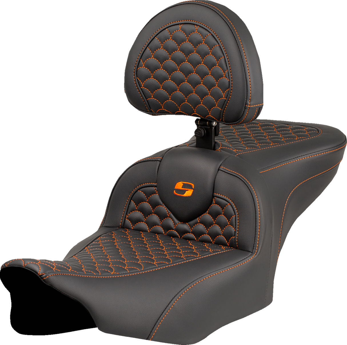 Roadsofa™ Seat - Dragon Scale Stitch - Orange Stitch - w/ Backrest - FLTR/FLHX \'23-\'24 2023 - 2024