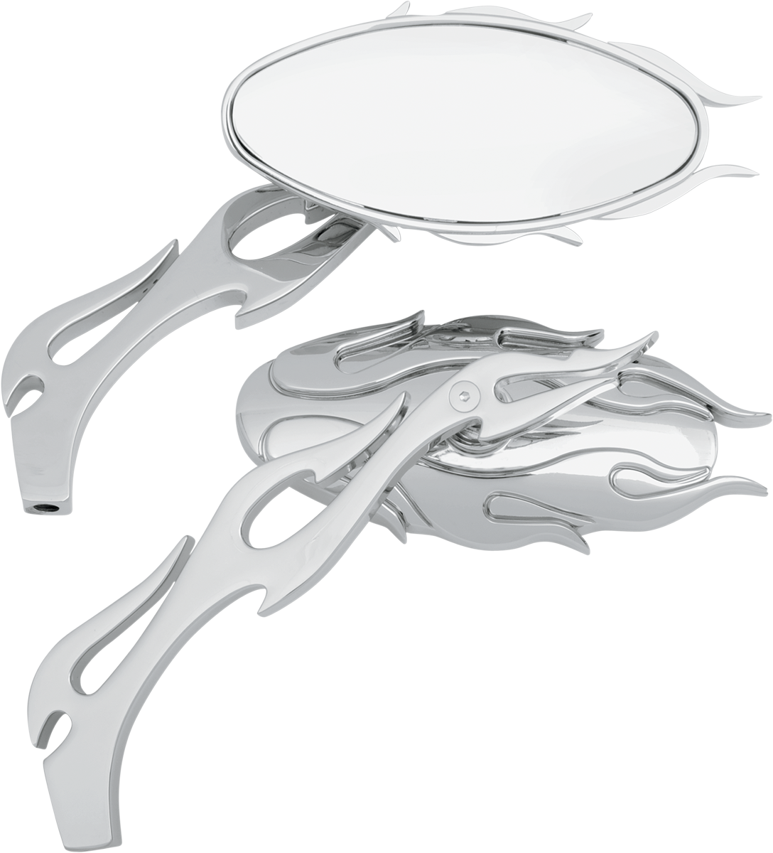 Mirrors - Flame - Side View - Oval - Chrome - Pair