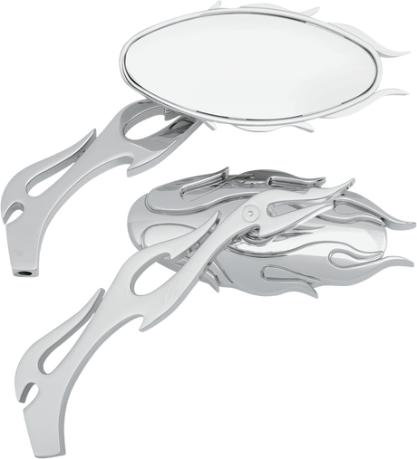 Mirrors - Flame - Side View - Oval - Chrome - Pair