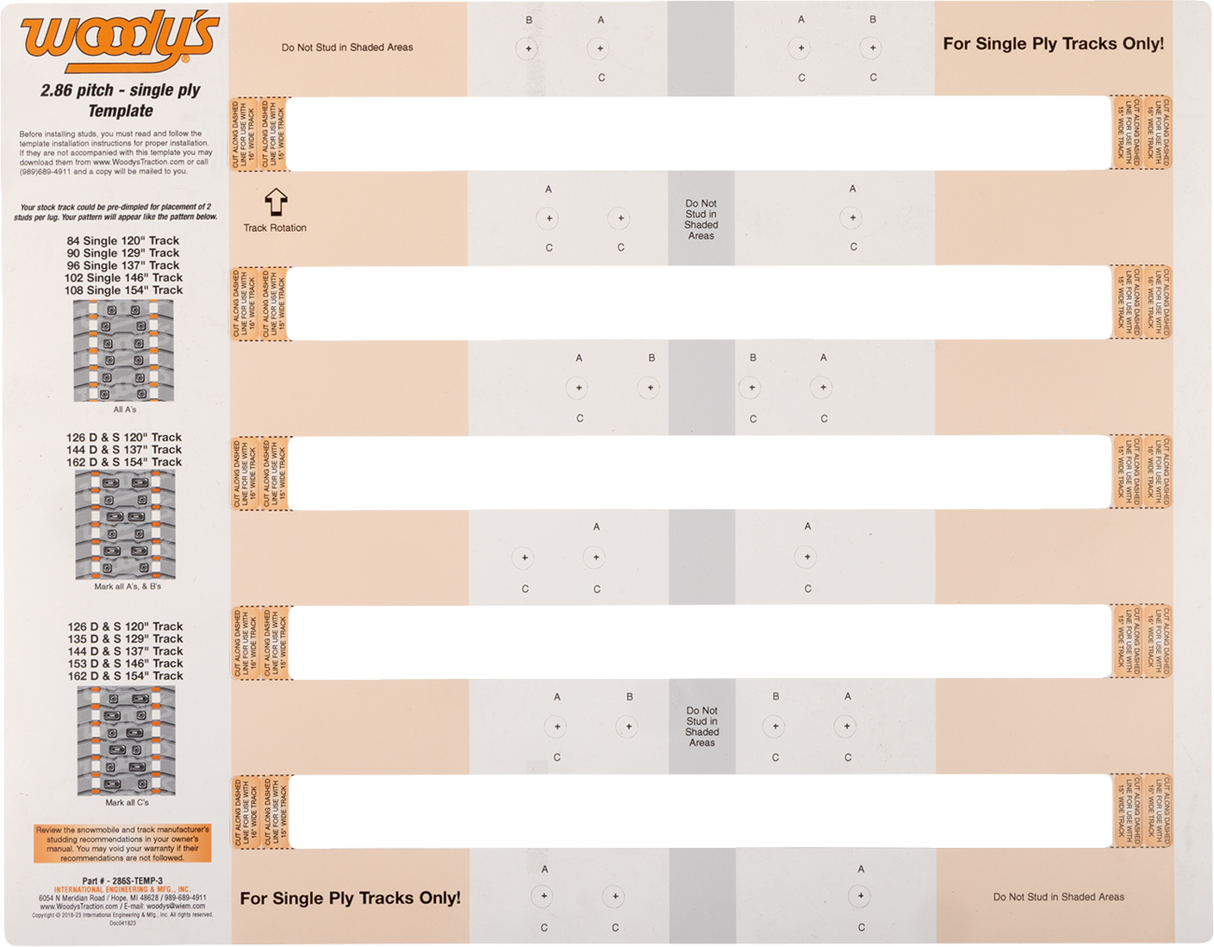 Studding Template - Track - 120\"/129\"/137\"/146\"/154\" - 2.86\" Pitch