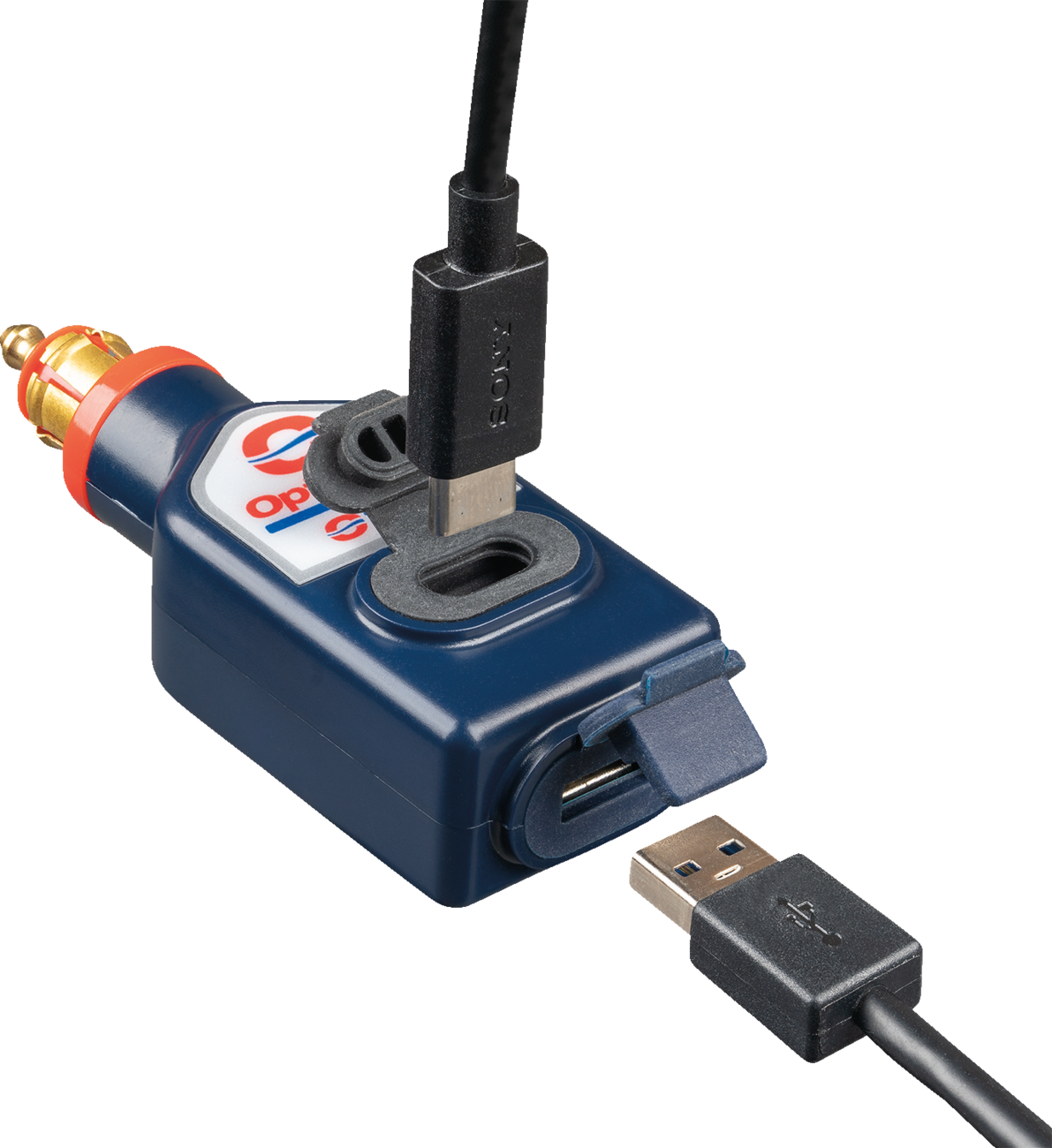 Dual USB Charger - Optimate - 180° BIKE Plug/12V - In-Line