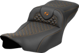 Roadsofa™ Extended Reach Seat - Dragon Scale Stitch - Orange Stitch - w/o Backrest - FLT/FLH \'23-\'24 2023 - 2024