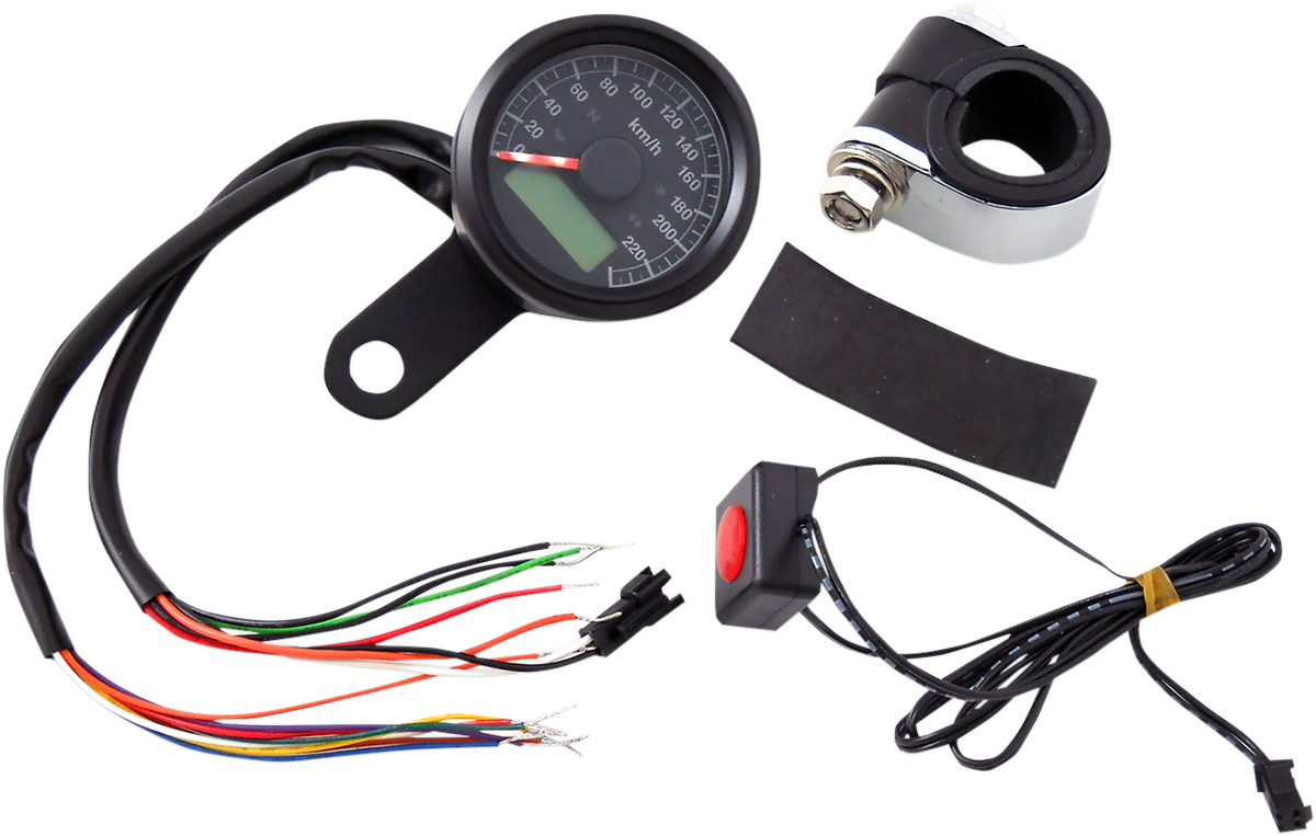 1-7/8\" Programmable Speedometer with Indicator Lights - Gloss Black - 220 KPH LED Black Face 1999 - 2003