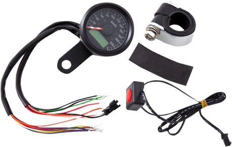 1-7/8\" Programmable Speedometer with Indicator Lights - Gloss Black - 220 KPH LED Black Face 1999 - 2003