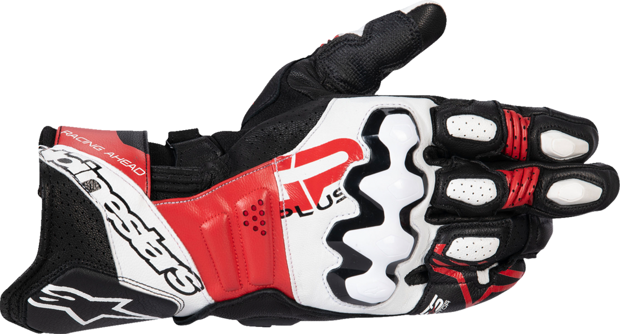 GP Plus R V3 Leather Gloves - Black/White/Bright Red - 2XL