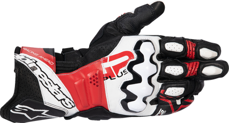 GP Plus R V3 Leather Gloves - Black/White/Bright Red - Small
