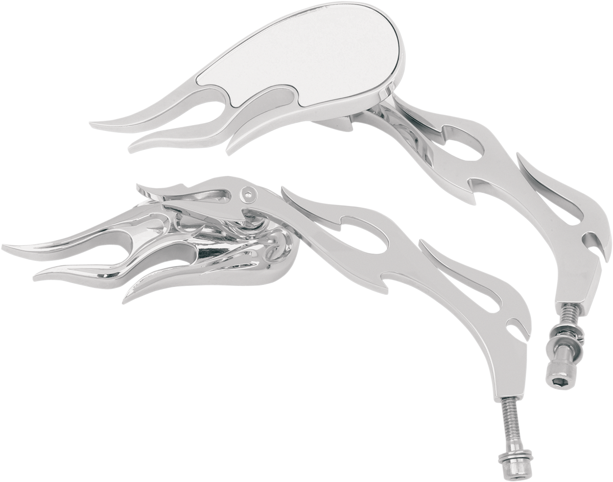 Mirrors - Flame - Side View - Oblong - Chrome - Pair