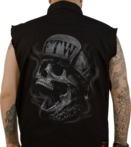 FTW Skull Printed Sleeveless Button Down Shirt - Black - Large