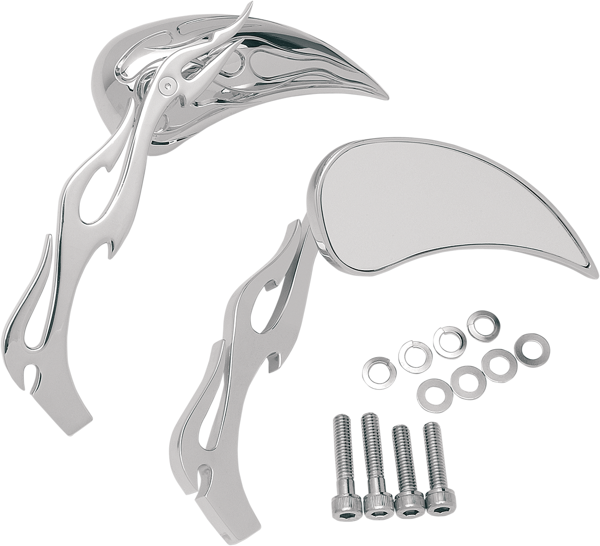 Mirrors - Flame - Side View - Teardrop - Chrome - Pair