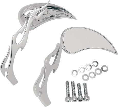 Mirrors - Flame - Side View - Teardrop - Chrome - Pair
