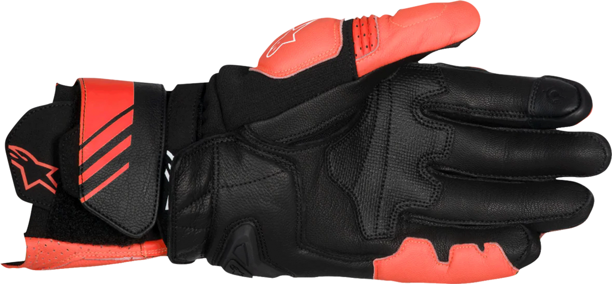 GP Plus R V3 Leather Gloves - Bright Red/Fluo Red/Black - Large
