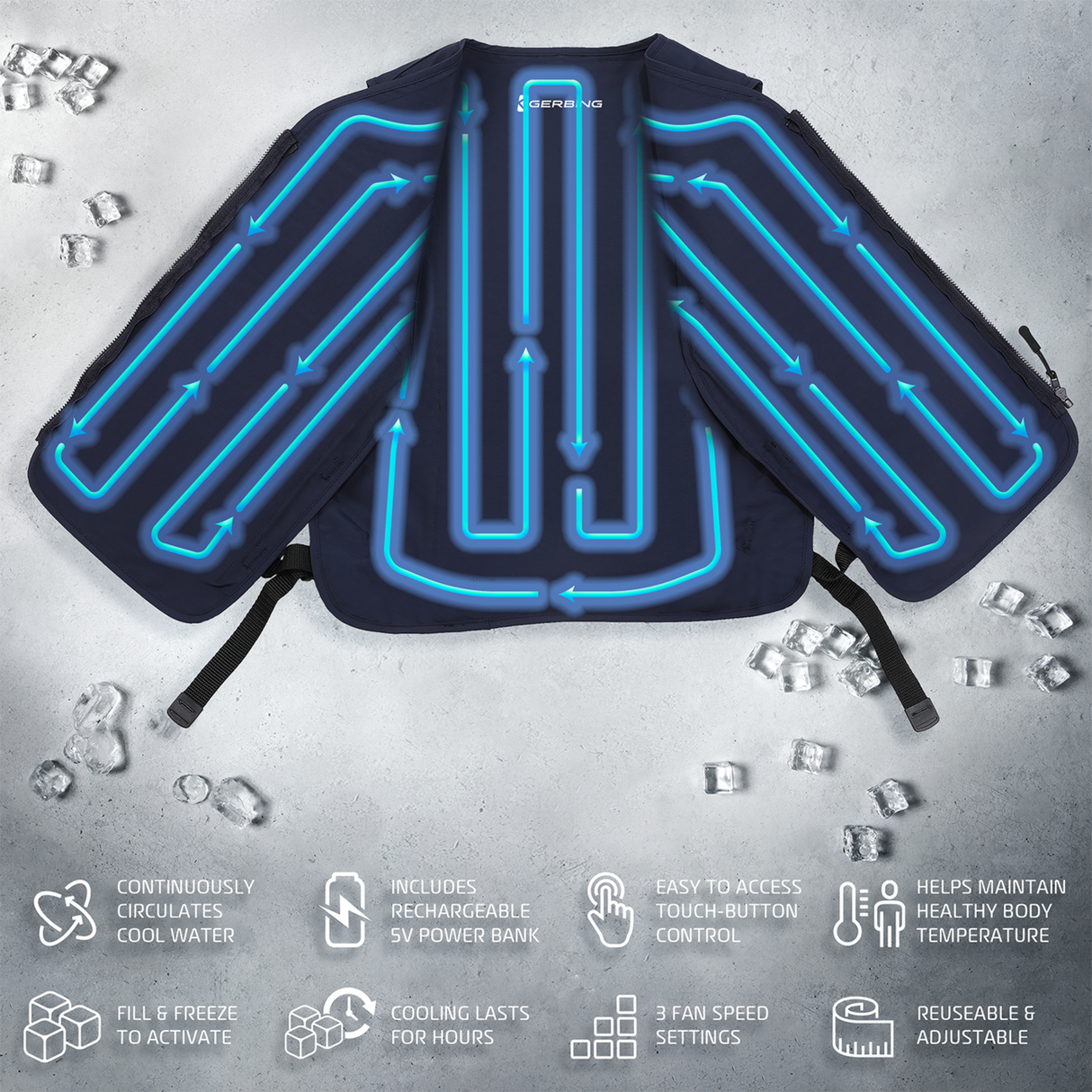 5V Touch Button Circulatory Cooling Vest - Blue