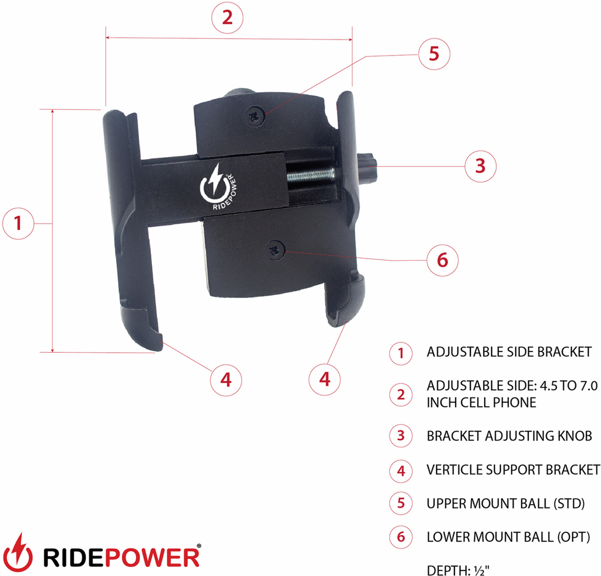 Phone Holder - Large - 1-1/2\" Handlebar Mount
