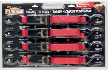 Ratchet Tie-Downs - 1\" x 1\' - 4 Pack - Red