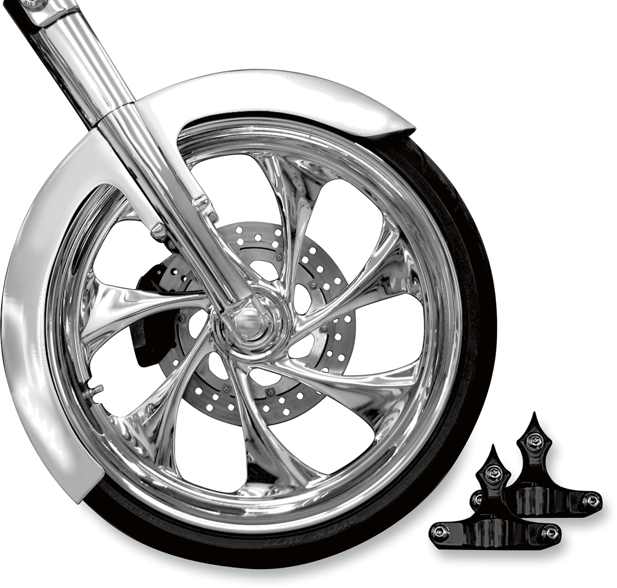 Front Fender Kit with Chrome Adapters - For 26\" Wheel - 6\" W 2014 - 2020