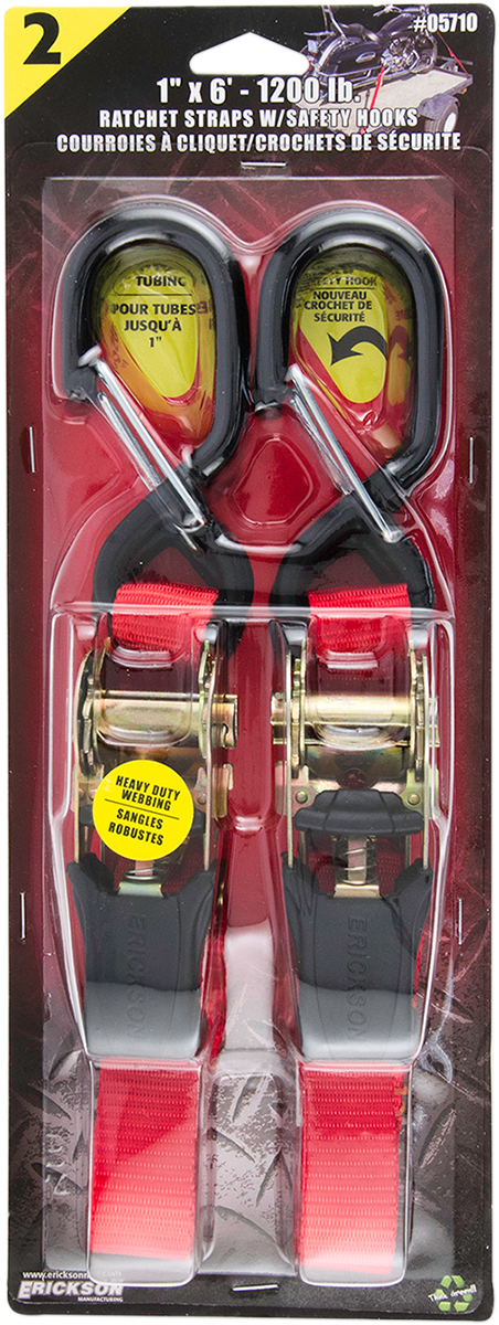 Ratchet Straps - 1\" x 6\' - Red - Pair