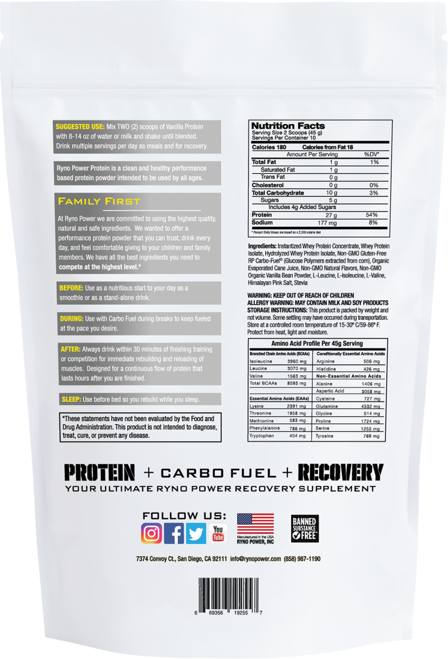 Protein Powder - Vanilla - 1 lb - 10 Servings