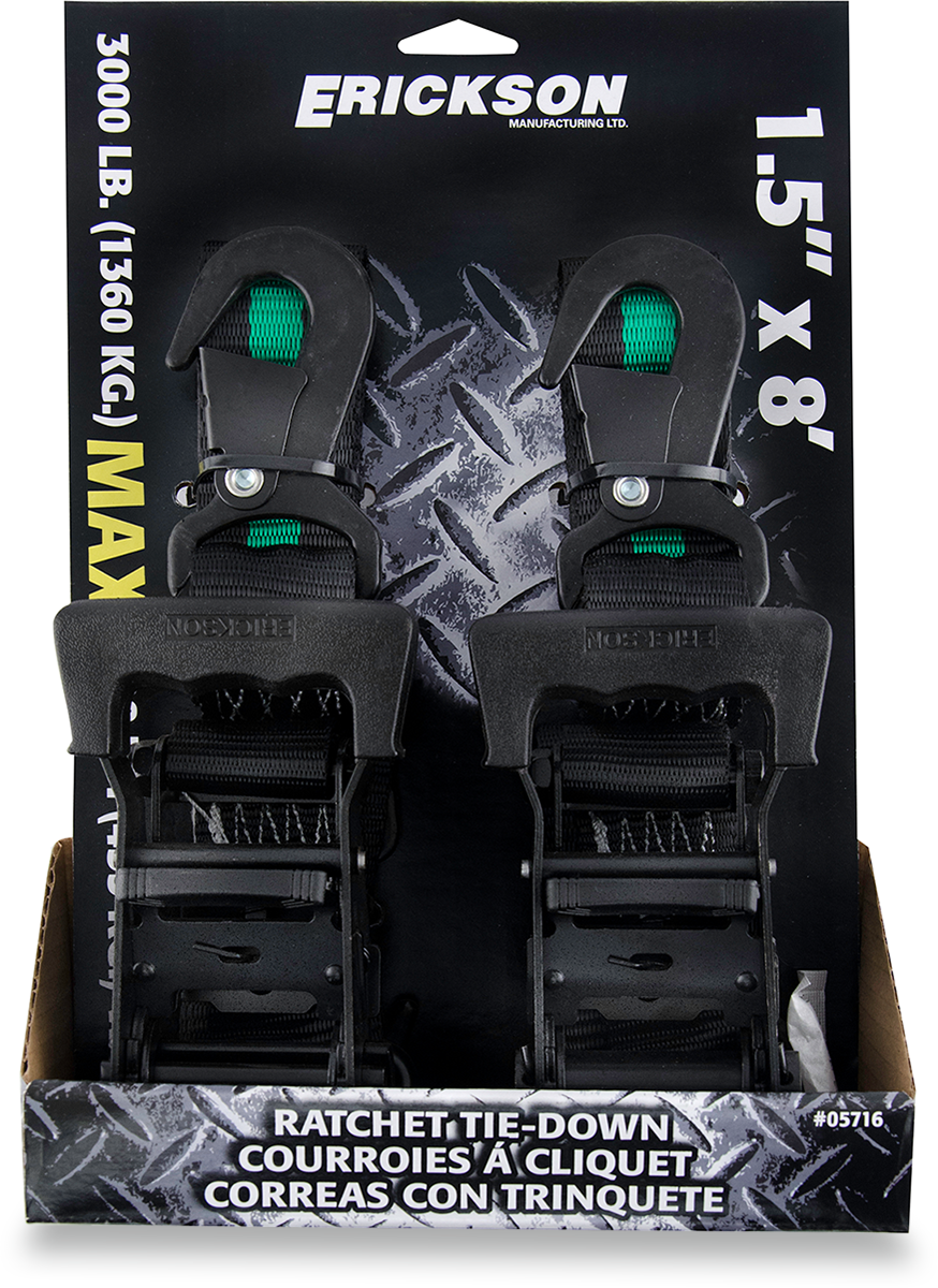 Ratchet Tie-Downs - 1-1/2\" x 8\' - Black