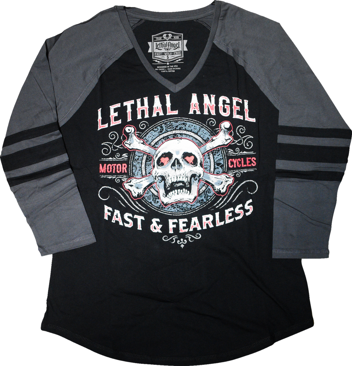 Women\'s Fast & Fearless Raglan Sleeve Shirt - Black/Gray - 3XL